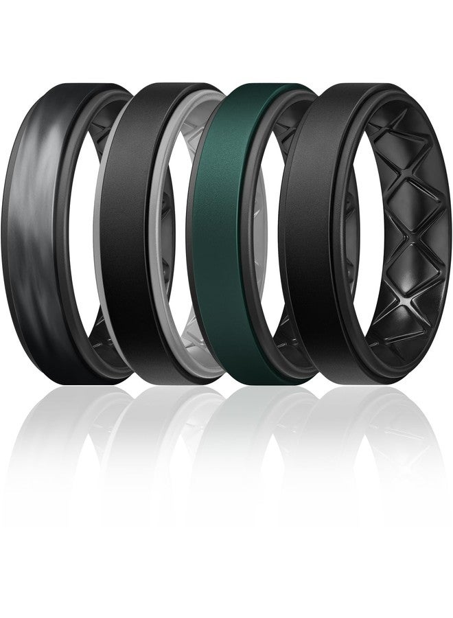 Egnaro Silicone Rings for Men 1/4/5/6/7 Multipack of Breathable Mens Silicone Rubber Wedding Rings Bands - Step Edge - Image 1